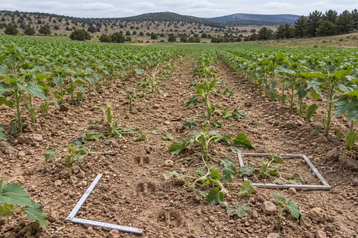 Daños de ungulados en una siembra de girasol de Molina de Aragón